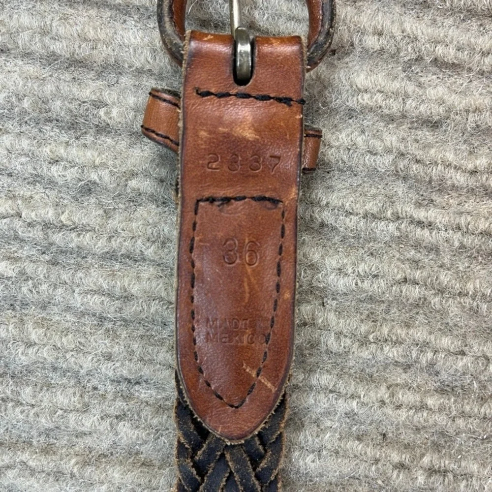 Vintage Brown Braided Leather Belt Woven Round Buckle Made in Mexico 36 2337